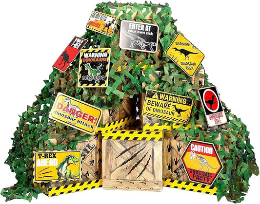 17 Pcs Dinosaur Party Decorations Set Dinosaur Cardboard Boxes, Stickers and Camouflage Net for Theme Birthday Party Decor Table Centerpieces Supplies