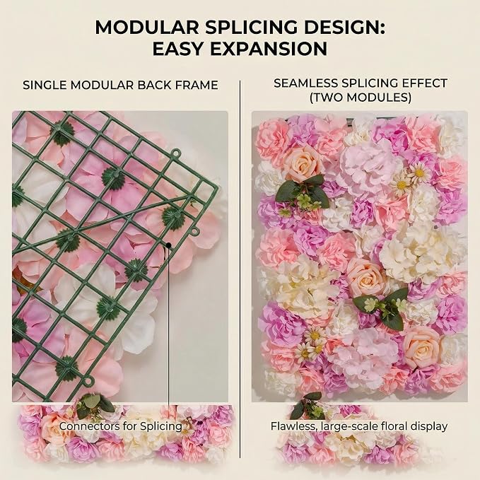 3D Flower Wall Backdrop 6 Pack, 24x16 Inch Pink & Purple Artificial Rose Panels for Wedding, Party, Photo Studio, Home & Fence Decor