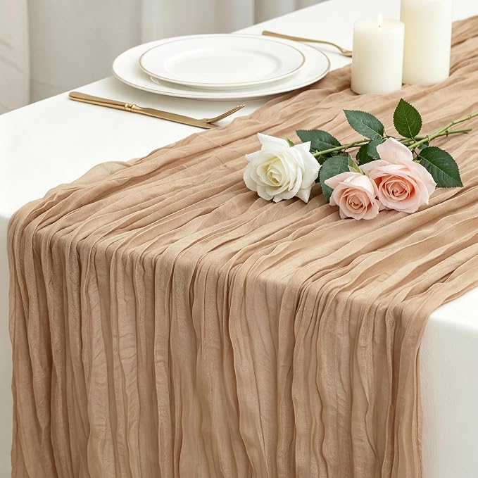 12 Pack Nude Cheesecloth Table Runner 120 Inch 10FT Cheese Cloth Runners for Wedding Decoration, Boho Decor, Retro Decorations