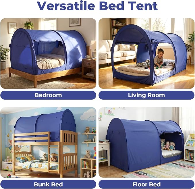 LEEDOR® Bed Tent Dream Tent Bed Canopy Shelter Cabin Sleeping Tent Indoor Pop Up Privacy Warm Breathable Mosquito Mesh Twin/Full/Queen for Kids and Adult (Mattress Not Included)