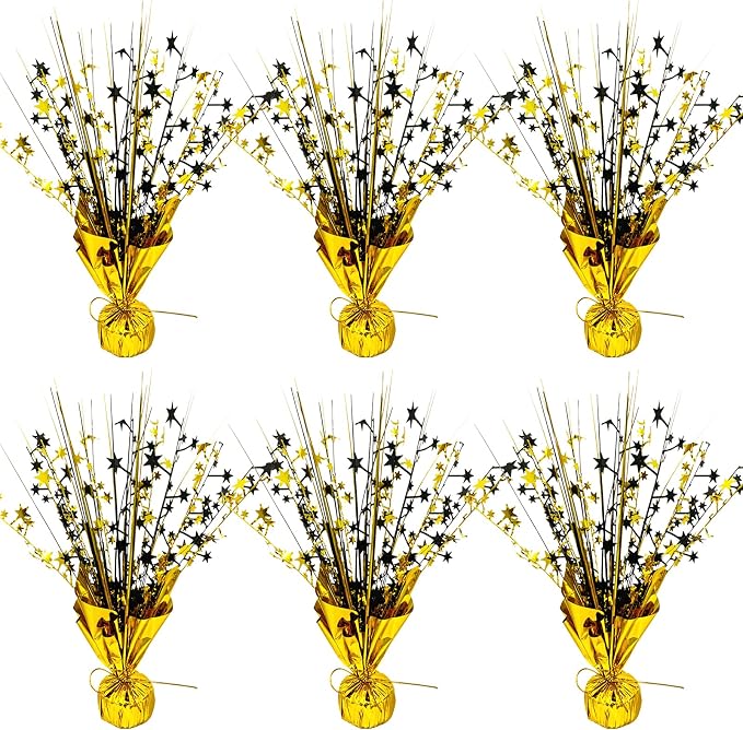 FUBININA 6 Pack 2026 Graduation Table Centerpiece Party Decoration Metallic Foil Spray Centerpiece Glitter Decor Star Tabletop for Graduation New Year Birthday Holiday Party Favor, Black and Gold