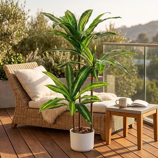 Indoor Artificial Dracaena Tree, Tall Fake Plant with White Planter, Faux Plant Artificial Silk Tree Greenery for Home Office Living Room Decor