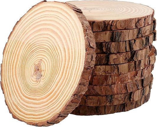 JEUIHAU 10 PCS 5.9-6.3 Inches Natural Unfinished Wood Slices, Round Wooden Tree Bark Discs, Wooden Circles for DIY Crafts, Christmas, Rustic Wedding Ornaments