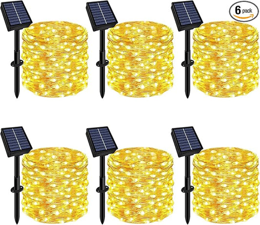 Solar String Lights Outdoor Waterproof 6 Pack Total 198ft 600LED 8 Modes Twinkle Lights Solar Fairy Lights for Patio, Garden Yard Party Tree Christmas Halloween Decoration, Warm White