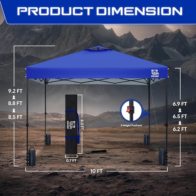 FANPAT 10x10 Pop Up Canopy Tent,300D Silver-Coating Top,1-Person Setup Commercial Heavy Dury Canopy Tent Instant Portable Shelter and Carry Bag, Bonus 8 Stakes and 4 Weights(Blue)