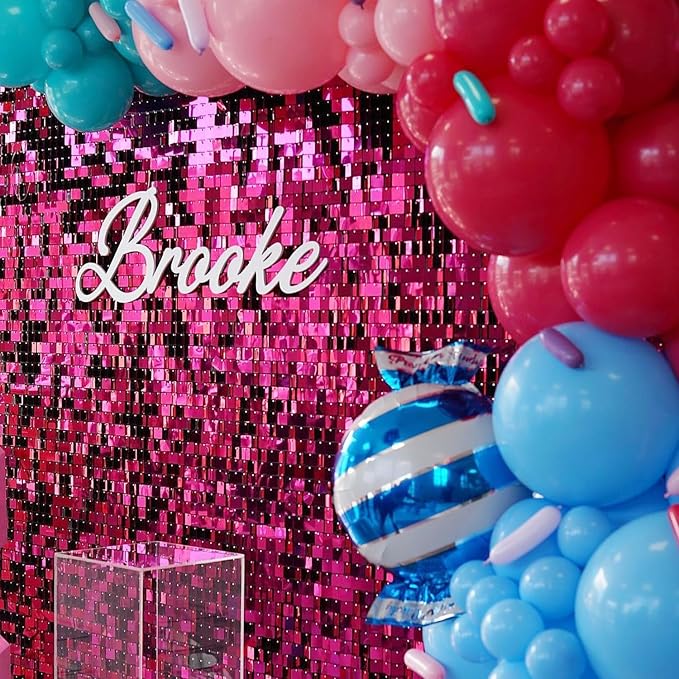 COKAOBE Hot Pink Shimmer Wall Backdrop, 36PCS Square Sequin Shimmer Backdrop Panel, Photo Backdrops for Birthday, Anniversary, Wedding, Graduation & Bachelorette Party Decoration