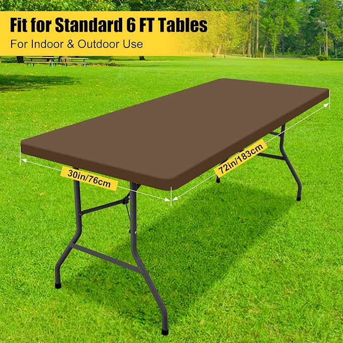 Smiry 3 Pack Rectangle Table Cloth, Elastic Fitted Flannel Backed Vinyl Tablecloths for 6ft Folding Tables, Waterproof Wipeable Table Covers for Indoor, Outdoor, Camping and Picnic (Brown, 30"x72")