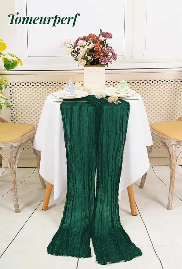 16 Pack 10Ft Cheesecloth Table Runner Dark Green, 20 x 120 Inch Rustic Gauze Boho Cheese Cloth Table Runners Wedding Long Table Runner for Wedding Party Bridal Shower Table Decoration