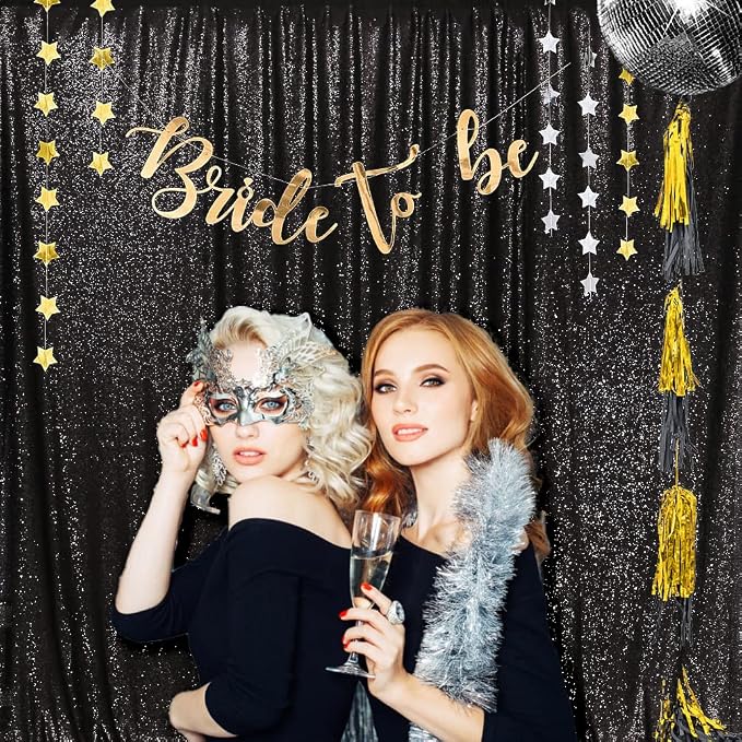 PartyDelight Black Sequin Backdrop Curtains 6x8ft | 3mm stitched sequin curtain with 4 inch rod pocket for 6x8ft photo booth wall ceremony backdrop party wall and stage display