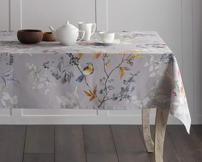 Maison d' Hermine Table Cloth Rectangle Table 100% Cotton 70 x 140 Inches Fall Tablecloth Reusable Everyday Use for Thanksgiving Christmas Decorations Dining Farmhouse Party (Equinoxe - Grey)