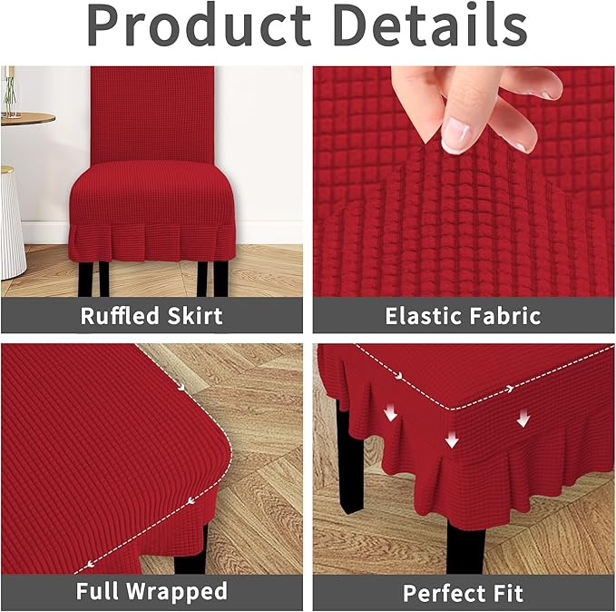 Easy-Going Dining Chair Covers Stretch Parsons Chair Slipcover with Skirt Chair Covers for Dining Room Restaurant Banquet (4 PCS, Red)