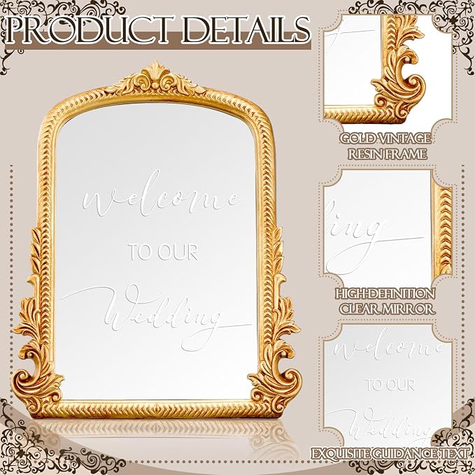 Bucherry Vintage Love Wedding Sign Welcome to Our Wedding Mirror Plaque Elegant Resin Frame with Mirror 12" x 7.5" Baroque Reception Decor Gold Table Centerpiece