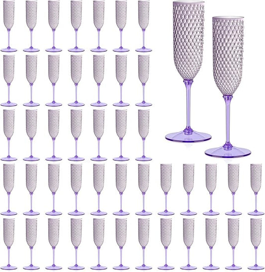 48 Pack Purple Detachable 2 piece Champagne Flutes 5.5 Oz Unbreakable Plastic Mimosa Disposable Champagne Glasses Drinking Cups Stemmed Reusable Wine Toasting Glasses for Wedding (48, Purple)