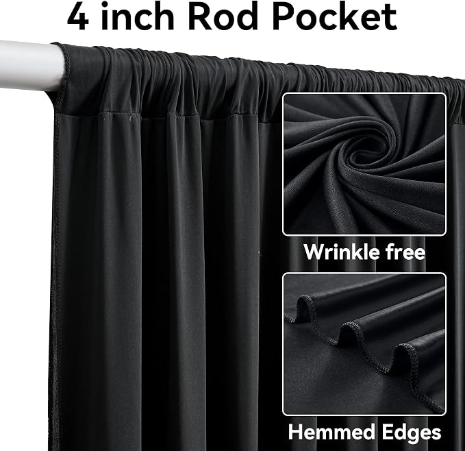 20ft x 14ft Black Backdrop Curtain for Parties, Wrinkle Free Polyester 4 Panels 5x14ft Photo Backdrop Drapes Back Drop Cloth for Wedding Birthday Party Baby Shower Photography Background
