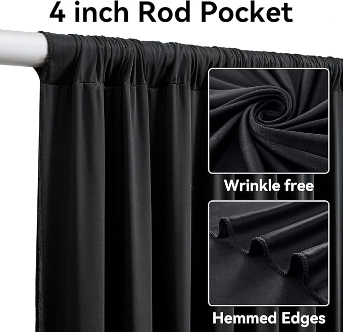 40x14ft Black Backdrop Curtains for Parties, Wrinkle Free Polyester 8 Panels Photo Backdrop Drapes 14 ft Long Back Drop Cloth for Wedding Birthday Photography Background Party