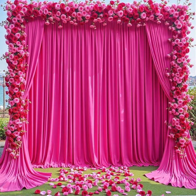 4 Panels Fuchsia Backdrop Curtain for Parties Birthday Party Wrinkle Free Hot Pink Photo Curtains Backdrop Drapes Fabric Decoration for Wedding 20ft(W) x 10ft(H)