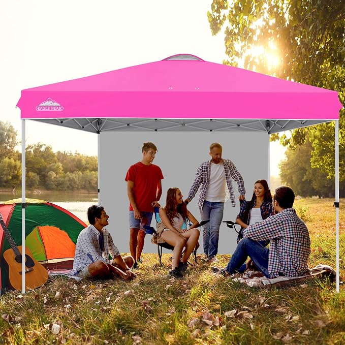 EAGLE PEAK Commercial Canopy 12x12 Pop Up Canopy Tent with 1 Sidewall, Easy Setup Heavy Duty Instant Event Shelter for Vendors & Markets, Outdoor Sun Shade, Pink