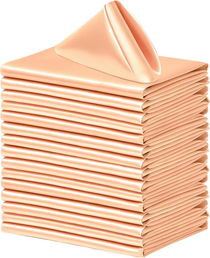 50 Pack Square Satin Dinner Napkins, 20x20 Inches Silky Soft Smooth Table Cloth Napkins for Restaurant Weddings Banquet Party Decoration, Peach