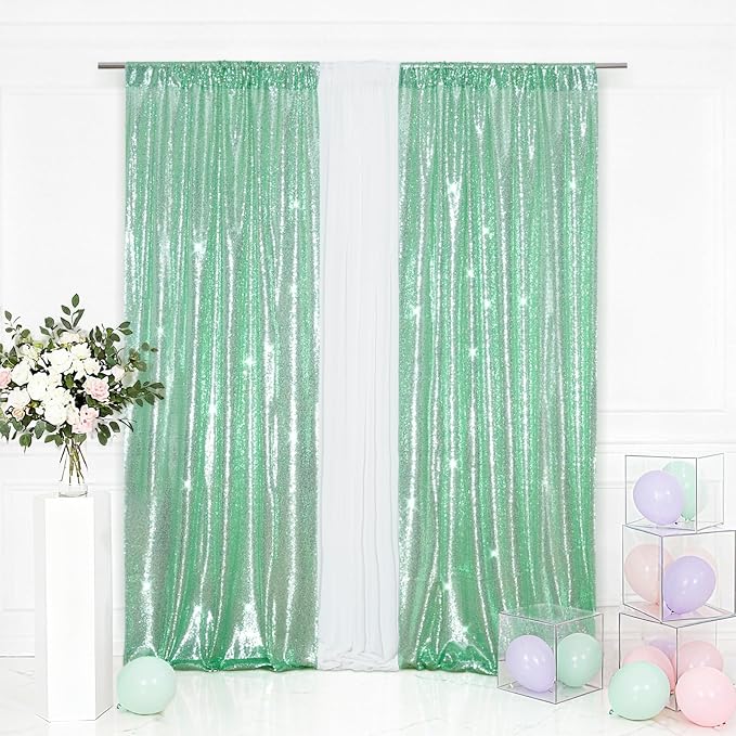 Eternal Beauty Sequin Backdrop Curtains, 2x8 Ft-2 Panels Mint Green Back Drop for Shimmer Photography Party Wedding Birthday Decor