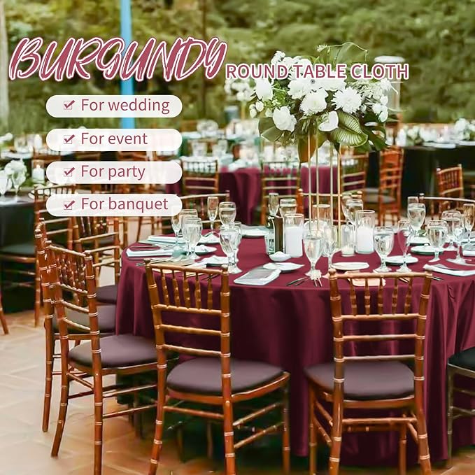 Pesonlook 12 Pack Round Tablecloth Burgundy Polyester 120 Inch Washable Fabric Round Table Cover Burgundy Tablecloth for Wedding/Party/Banquet/Dining/Buffet Table