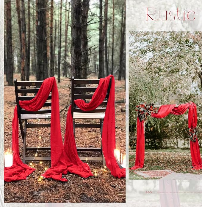 10 Pack Red Table Runner 10Ft Cheesecloth Table Runner Boho Gauze Cheese Cloth Table Runners Romantic Long Sheer Fabric Table Runners for Wedding Party Bridal Shower