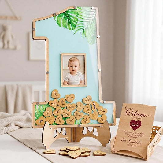 The Real Bossy Baby - Wild One Birthday Guest Book Keepsake for Boys -Jungle Decorations - Large Premium Photo Frame - 1st Birthday Gift Ideas - Wooden Shadow Box - Luxury Nursery Decor - Photo Frame (Blue)
