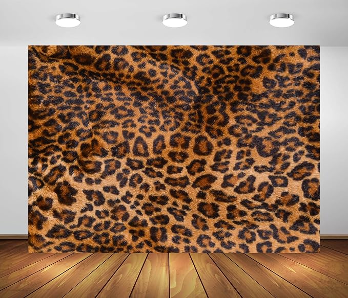10x6.5ft Fabric Leopard Print Backdrop - Cheetah Black Brown Spots Photography Baby Shower Banner Cake Table Decorations Photo Booth Studio Props