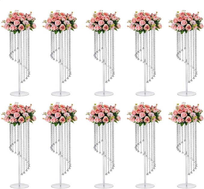 10 Pcs 31.5" Clear Acrylic Tall Flower Vases - Cylinder Pedestal Stands for The Table Centerpieces for Parties, Chandelier Crystals Decorative Flower Stand, Wedding, Celebration, Home Decoration
