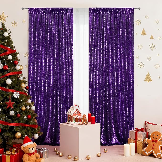 PartyDelight Sequin Backdrop Curtains 2x8ft 2 Panels | 3mm stitched sequin curtain with 4 inch rod pocket for 2x8ft 2 panel doorway window side drape narrow photo booth strip
