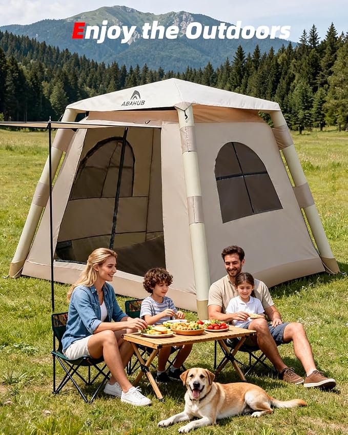 Abahub 2-4 Person Inflatable Camping Tent with Hand Pump, Easy Setup Blow Up Tent with Built-in Canopy, Waterproof 210D Oxford Fabric, Breathable & Ventilated Outdoor Glamping Tent