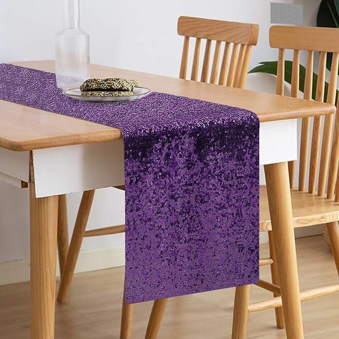 10 Packs 12 x 72 inches Purple Sequin Table Runner, Glitter Runner for Birthday Party Supplies Wedding Holiday Celebration Baby Shower Engagement Anniversary Decor