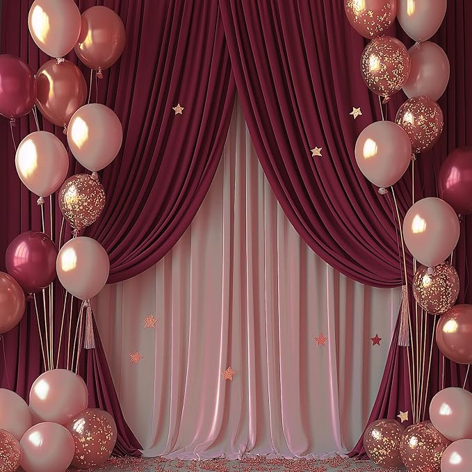 ESGOTBME 10x10ft Wrinkle Free ‌Burgundy Backdrop Curtain for Parties Soft Fabric Drapes Wedding ‌Curtain Backdrop for Birthday Party Decorations Background for Photography 5x10ft, 2 Panels