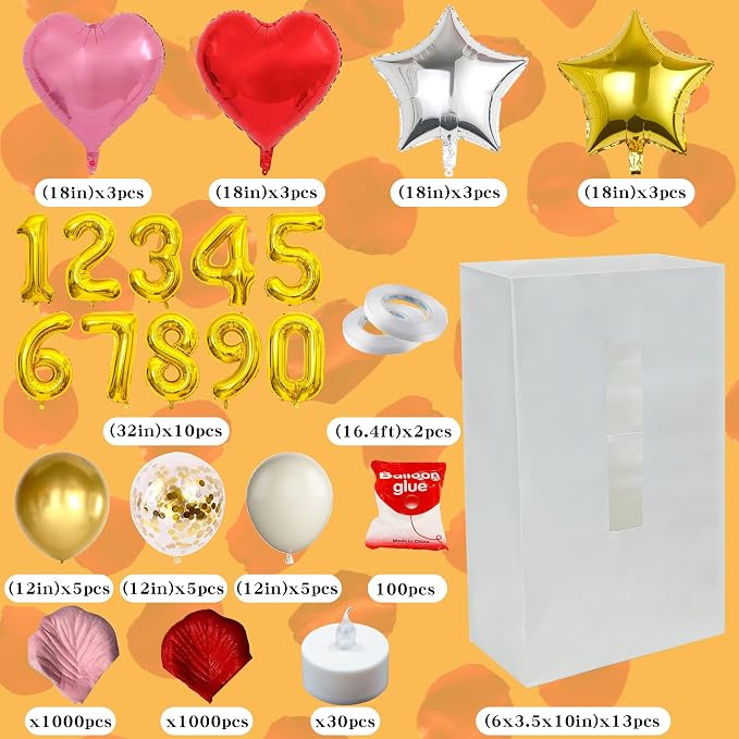 Happy Birthday Decorations Light Up Letters with Flameless Tealights, 0-9 Number Balloon, Latex Balloons, Aluminum Balloons and Rose Petals Birthday Decorations for Women and Men