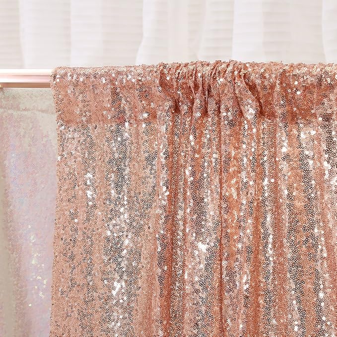 Poise3EHome 7FT x 7FT Rose Gold Sequin Photography Backdrop Curtain for Party Decoration, Rose Gold
