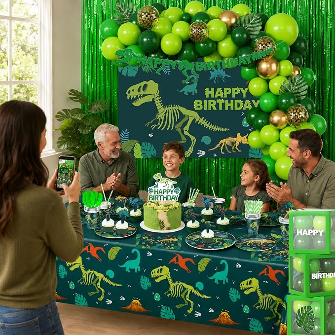 Dinosaur Birthday Decorations, Dino Party Supplies Set for Kids | Hand-Drawn Dinosaur Theme, Complete Party Kit, Easy Birthday Setup, Photo-Ready Backdrop
