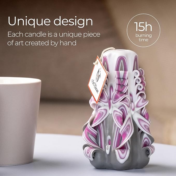 Carved Candles - Handmade Decorative Large Candle – Tall Long Burning Cute Spiral Candle for Women – for Home Decor, Cozy Cottage Core Gift - Mother's Day Gift for Mom - Crimson Haze N