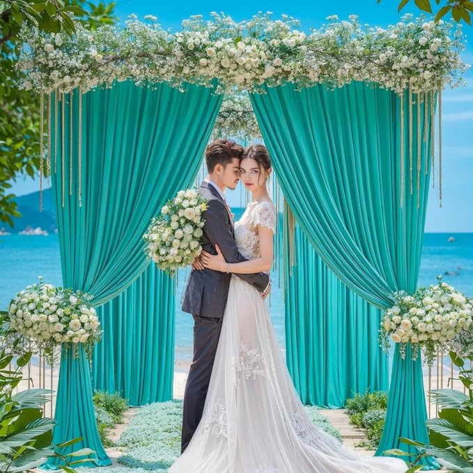 4 Panels Turquoise Backdrop Curtain for Parties Wrinkle Free Photo Backdrops Drapes Background Fabric Decoration for Baby Shower Wedding Birthday Party 20ft(W) x 10ft(H)