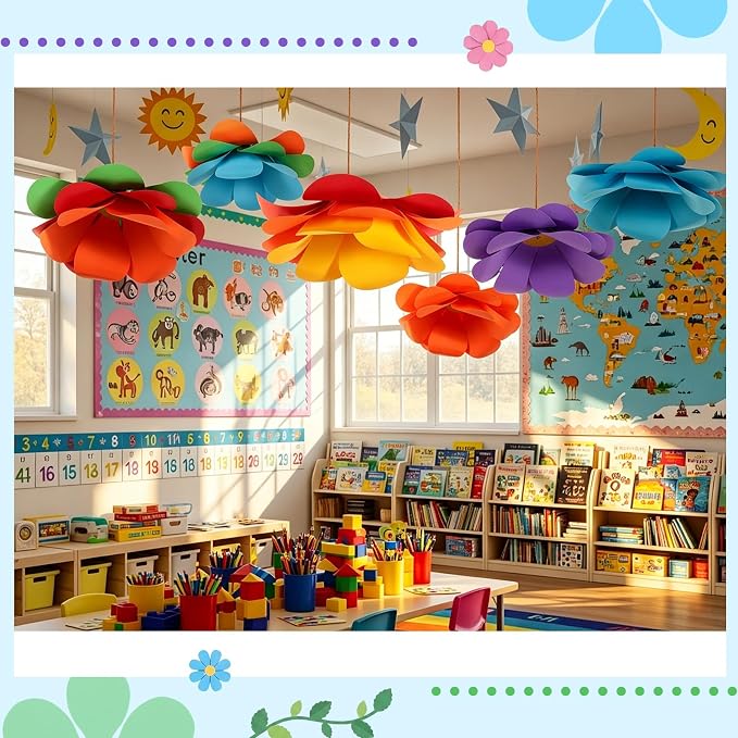 Jetec 6 Pack DIY 14inch Hanging Flowers Large Floral Party Decorations 3D Colorful Paper Flower Hanging Decoration for Spring Wedding Birthday Easter Nursery Classroom Office Ceiling Decor