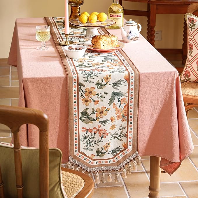 bilin gaier Vintage Linen Table Runner,Floral Table Runners 87 Inches Long,Soft and Luxury Coffee Table Runners.Decoration Tabletop for Kitchen,Dining,Party,Home,Christmas,12"*87"
