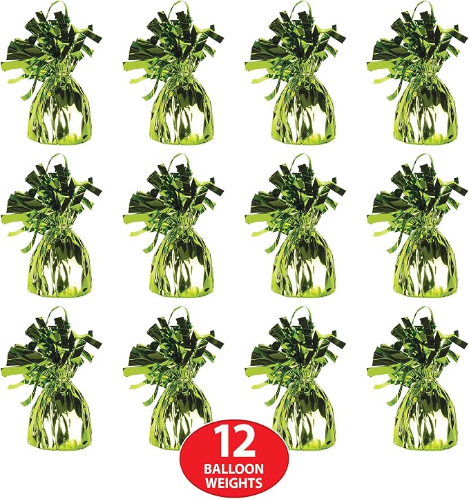 Beistle 50804-LG 12-Piece Light Green Metallic Wrapped Balloon Weights