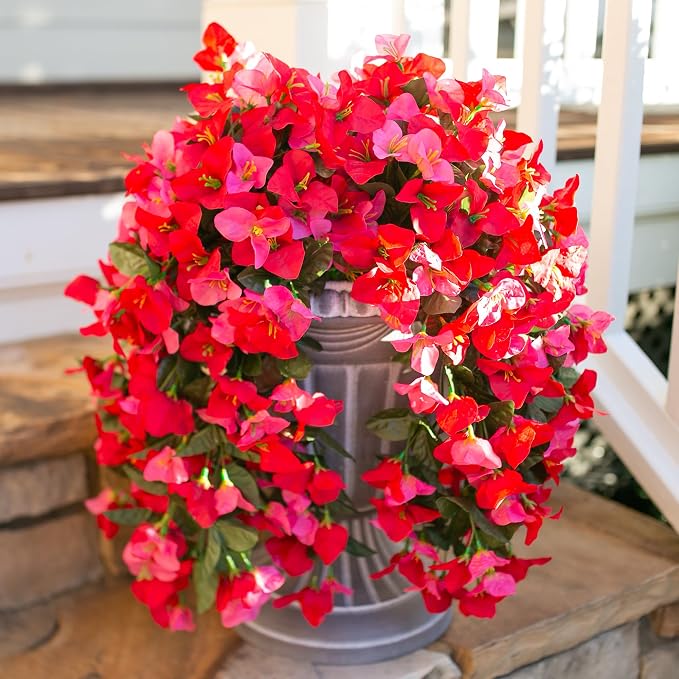 Faux Bougainvillea Artificial Flowers Plants for Outdoors Outside Decoration, 2 pcs Fake Flowers Realistic UV Resistant Silk Long Trailing Vines for Front Door Porch Planter Urn Patio Balcony Yard,Mix