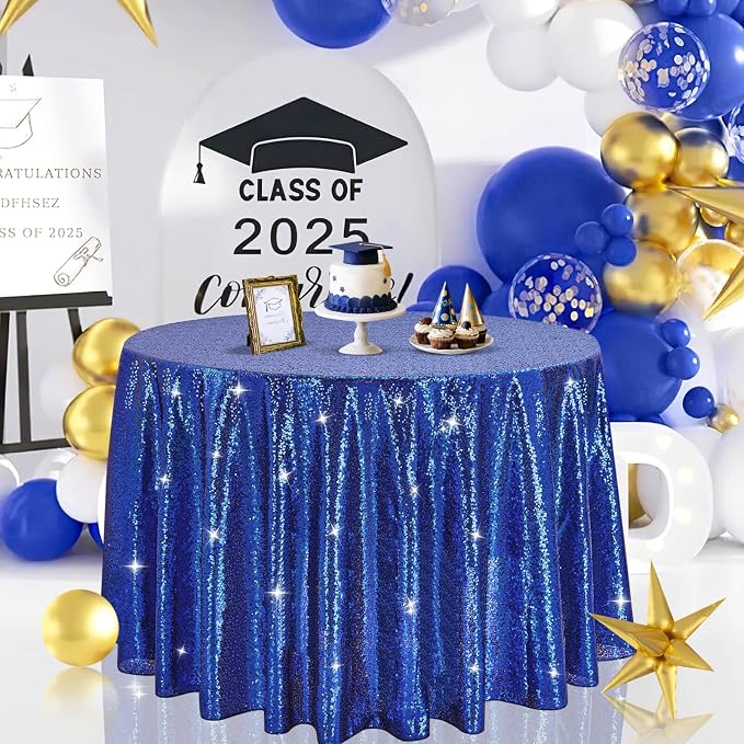 B-COOL Round Sequin Tablecloth Sparkle Party Decorations: 90 Inch Table Cloth Royal Blue Sequin Fabric Overlay for Indoor Outdoor Dining Parties Home