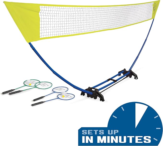 EastPoint Easy Setup Badminton Set - 15 ft Net, 4 Rackets, 2 Shuttlecocks - Quick Setup Net for Backyard Games - Steel Shaft Badminton Rackets for Family Games - Durable Shuttlecocks for Outdoors