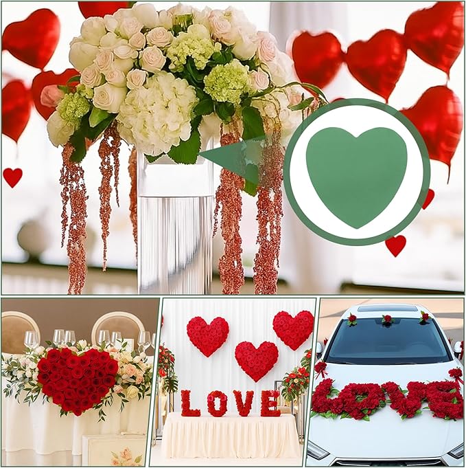 Pangda 6 Pcs Heart Shaped Floral Foam Wet Florist Foam Blocks with 12 Pcs Clear Plant Support Stakes DIY Flower for Wedding Bridal Shower Anniversary Party Table Centerpiece Decoration, 8"x 8" x 1.47"