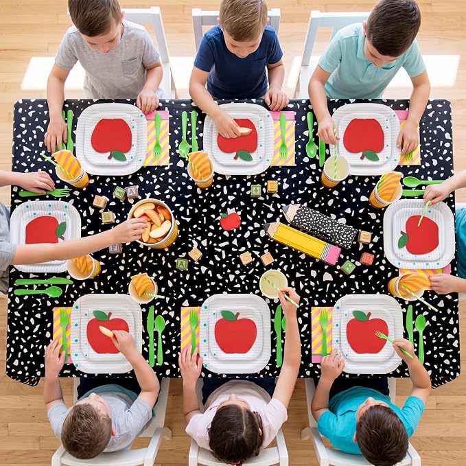 Vesici 452 Pcs Back to School Party Decorations Notebook Notebook Paper Plates Apple Napkins Pencil Cups Disposable Tablecloth Tableware Set for First Day of School Classroom Party Supplies, Serve 50