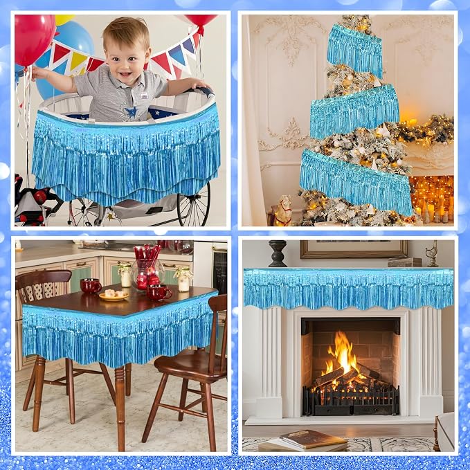 LOLStar Blue Foil Fringe Tinsel Garland, Tinsel Streamers Banner, 6 Pack | 60Ft Tinsel Streamers, Shiny Blue Tinsel Fringe Banners for Wedding, Birthday, Anniversary, Christmas, New Year Party Decor