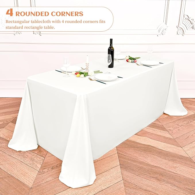 Showgeous 8 Pack Ivory Rectangle Tablecloths, 90 x 156 Inch, Wrinkle & Stain Resistant, Machine Washable Polyester for Dining Table, Wedding, Parties