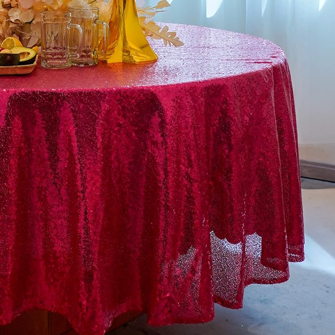Sequin Tablecloth 108" Round Hot Pink Table Cloth Glitter Tablecloth Sparkly Drape Table Covers for Wedding Birthday Ceremony Party Baby Bridal Shower Decorations