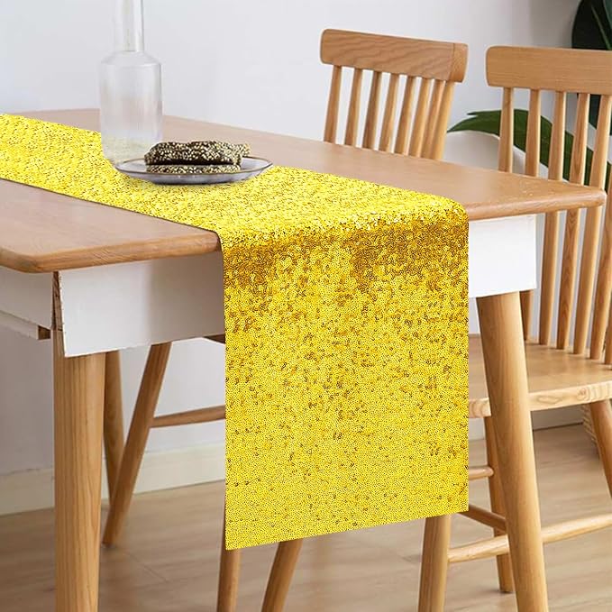 10 Packs 12 x 72 inches Yellow Sequin Table Runner, Glitter Runner for Birthday Party Supplies Wedding Holiday Celebration Baby Shower Engagement Anniversary Decor