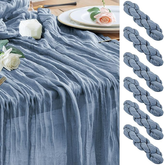 Wokceer Dusty Blue Cheesecloth Table Runner Spring 6Pack 10FT Boho Gauze Easter Cheese Cloth Table Runner Christmas for Party Long Rustic Sheer Runners for Baby Bridal Shower Wedding